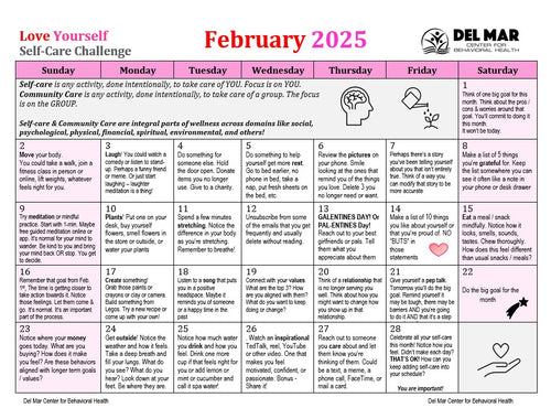 2025 Love Yourself Self-Care Challenge Calendar