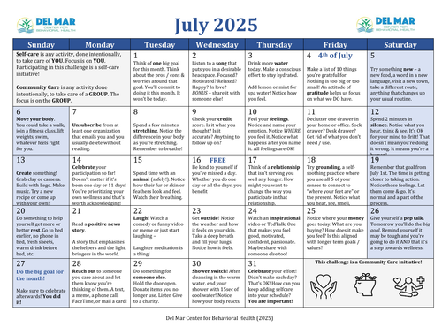 *FREE* 2025 July Self Care Calendar