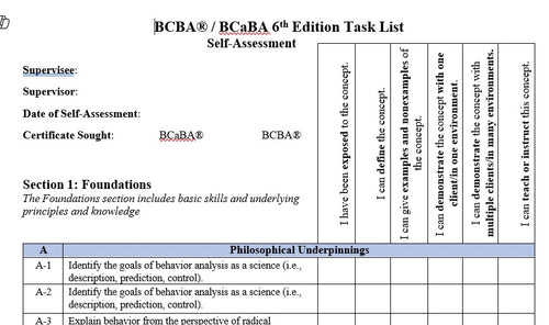 FREE Sixth Edition BACB Task List Self Assessment